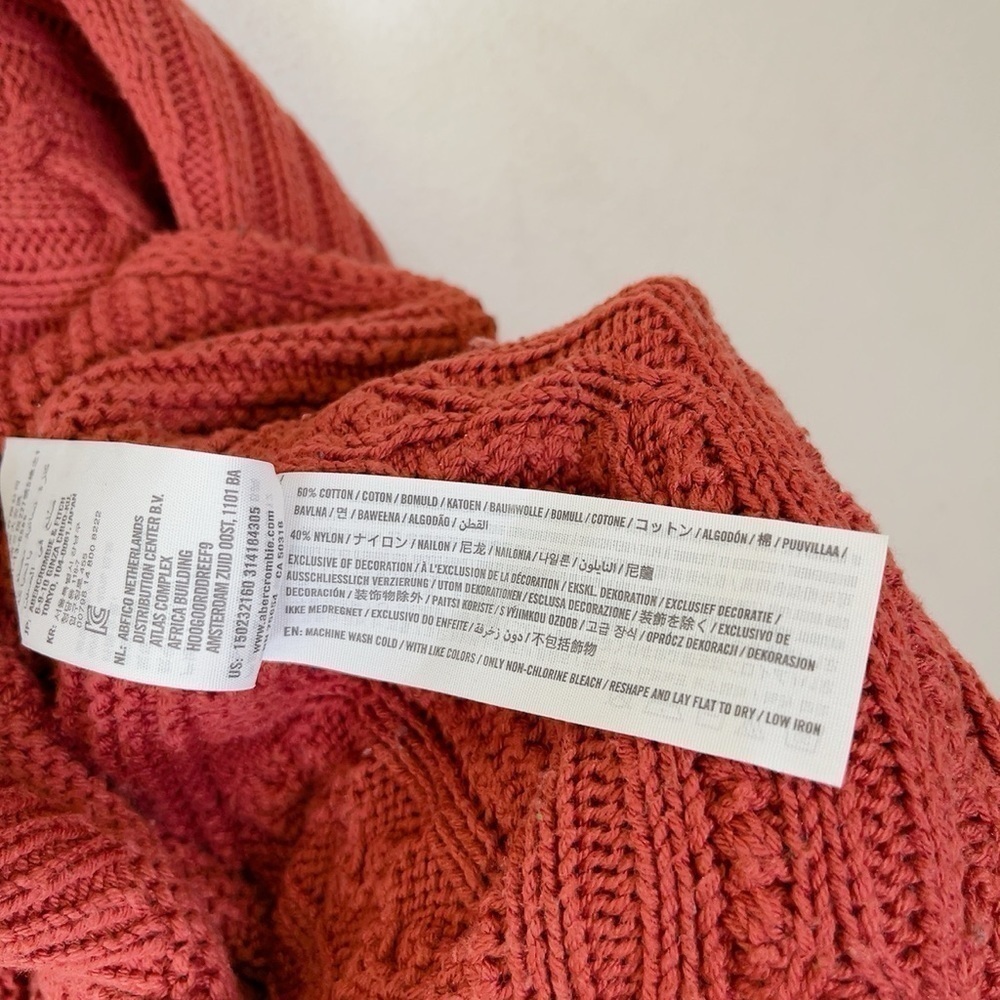 Abercrombie & Fitch Pumpkin Spice Orange Chunky Cable Knit Poncho Sweater - Picture 13 of 16